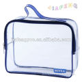 Blue Piping Clear PVC Promotion Makeup Bag with Zipper and Top Handle